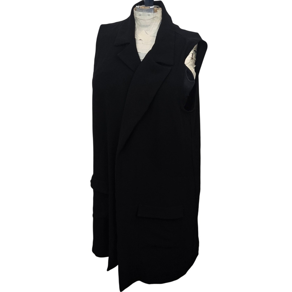 Leith Sleeveless Trench Vest Women M Black‎ Made in USA Longline Blazer Career